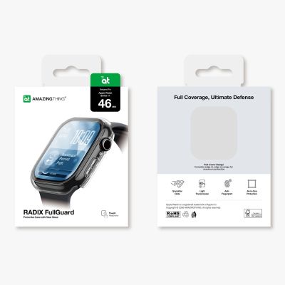 11. AmazingThing Radix Displayschutzfolie aus Glas mit Hülle für Apple Watch Series 11 46 mm – Transparent