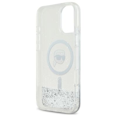 7. Karl Lagerfeld Liquid Glitter Karl Head Magsafe Hülle für iPhone 16 Plus – transparent