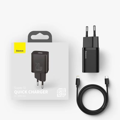 20. Baseus Super Si 1C Schnellladegerät USB Typ C 20W Power Delivery + USB-Kabel Typ C - Lightning 1m schwarz (TZCCSUP-B01)