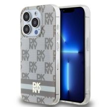DKNY IML Checkered Mono Pattern & Printed Stripes MagSafe-Hülle für iPhone 13 Pro Max – Beige