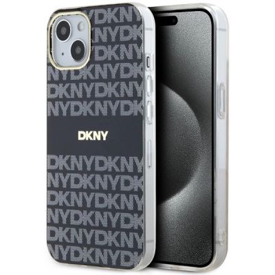 DKNY IML Mono & Stripe MagSafe Hülle für iPhone 15 Plus / 14 Plus – Schwarz