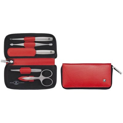 Zwilling Twinox Reiseset – Rotes Lederetui, 5-teilig – Rot