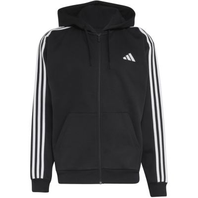 2. adidas Essentials Fleece-Kapuzenjacke für Herren mit 3 Streifen und durchgehendem Reißverschluss, Schwarz, KY6559