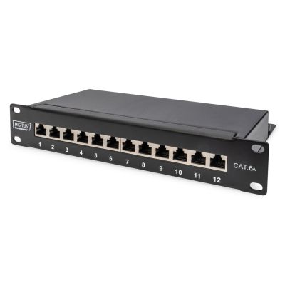 2. Digitus Patchpanel 10'' 12x RJ45, LSA-Level, Cat.6A, geschirmt, 1 HE, schwarz, Kabelführung