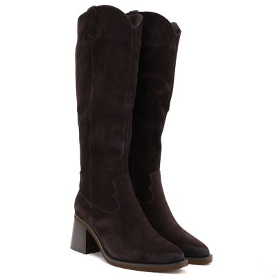 4. Damen-Cowboystiefel aus Leder mit Absatz, Wildleder, braun, Vinceza 133103