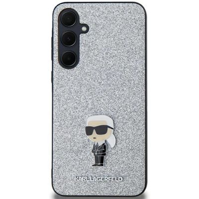 3. Karl Lagerfeld Fixed Glitter Ikonik Logo Metal Pin Hülle für Samsung Galaxy A35 – Silber