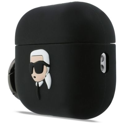 2. Karl Lagerfeld Silikonhülle mit Karl-Lagerfeld-Kopf (3D) für AirPods Pro 3 – Schwarz