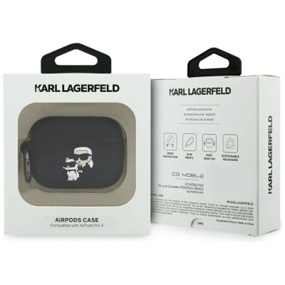 4. Karl Lagerfeld Silikonhülle mit Karl & Chaupette Kopf (3D) für AirPods Pro 3 – Schwarz
