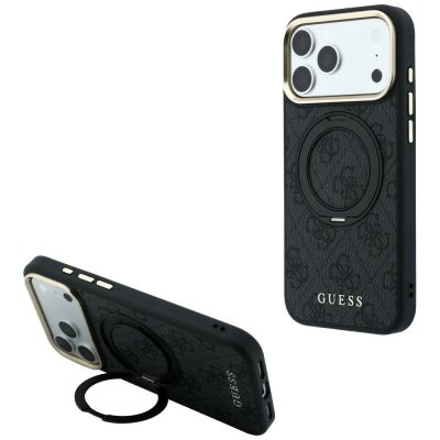 Guess Ring Stand 360 4G Classic Logo MagSafe Hülle für iPhone 17 Pro / 18 Pro - Schwarz