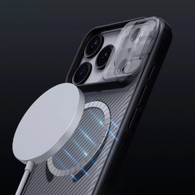 14. Nillkin CamShield Pro MagSafe-kompatible Hülle für iPhone 17 Pro – Transparent Schwarz