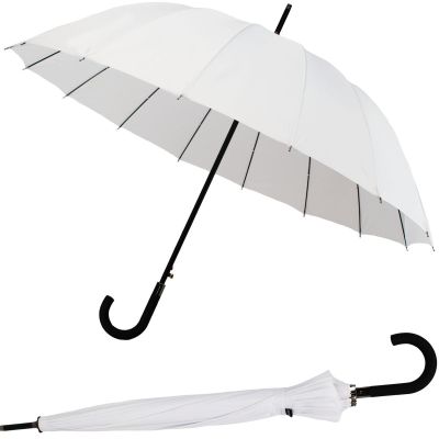 LANGER HALBAUTOMATISCHER REGENSCHIRM MIT 16 STREBEN, WEISS, SEMI LINE