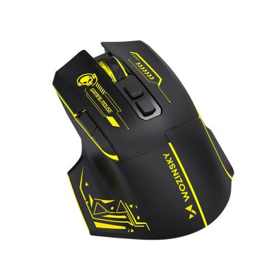 6. Wozinsky WMGB-1181 Kabellose optische Gaming-Maus 3200 DPI mit integriertem Akku und Hintergrundbeleuchtung – Schwarz und Gelb