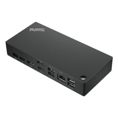 2. Lenovo ThinkPad USB-C Universal-Dockingstation (EU-Version) – Ethernet-LAN-Anschluss (RJ-45): 1 Anschluss; VGA-Anschluss (D-Sub): 1 Anschluss; DisplayPort: 2 Anschlüsse; USB 3.0 (3.1 Gen 1) Typ-C: 1 Anschluss; USB 3.0 (3.1 Gen 1) Anschlüsse: 3 Anschlüsse