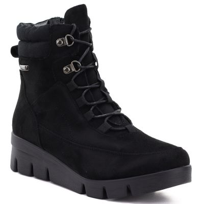 Schwarze Wildleder-Keilstiefeletten für Damen, M.Daszyński MR23109A-3