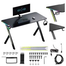 NanoRS RS102 91081 Gaming-Schreibtisch schwarz (mit Kopfhörer- und Getränkehalter, RGB-Hintergrundbeleuchtung, max. 75 kg, 1200 x 600 x 750 mm)