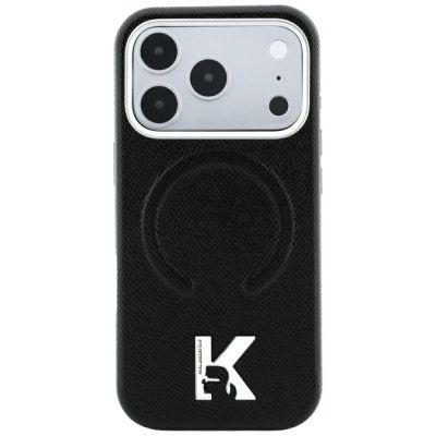 3. Karl Lagerfeld MagSafe Hülle mit geprägtem Ringmuster und Kameo-Logo für iPhone 18 Pro Max / 17 Pro Max – Schwarz