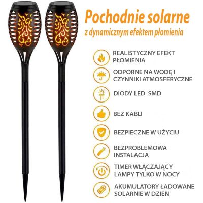 5. Solar-Taschenlampe mit tanzenden Flammen, 12 SMD-LEDs, 7 x 7 x 50 cm