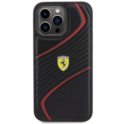3. Ferrari Twist Metall-Logo-Hülle für iPhone 15 Pro Max – Schwarz