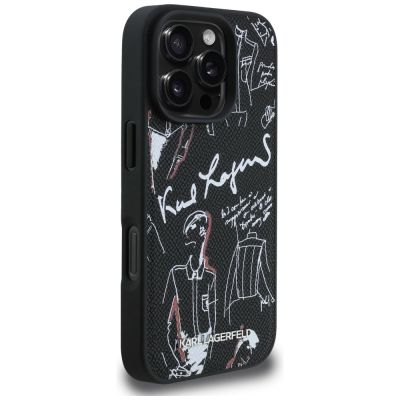 4. Karl Lagerfeld MagSafe-Hülle mit Narbenmuster und Logo für iPhone 16 Pro – Schwarz