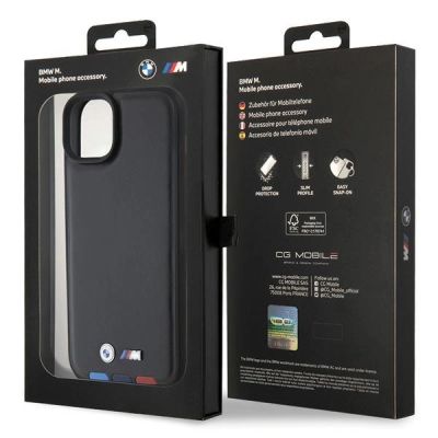 8. BMW BMHCP15M22PTDK iPhone 15 Plus 6,7" schwarz/schwarzer Lederstempel Tricolor