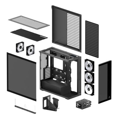9. Arctic Xtender Schwarz Gehäuse mit Fenster und GPU-Halterung