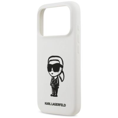 6. Karl Lagerfeld Silikonhülle mit Karl-Skizze und Logo (MagSafe) für iPhone 17 Pro – Weiß