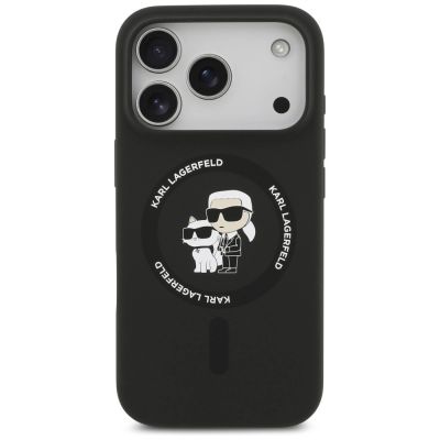 3. Karl Lagerfeld Silikon-Hülle Karl&Choupette Ring MagSafe für iPhone 18 Pro Max / iPhone 17 Pro Max – Schwarz