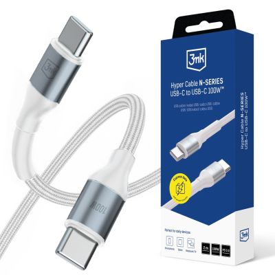 3mk Hyper Cable N-SERIES USB-C / USB-C 2m PD 3.0 QC 3.0 20V/5A 100W - weiß