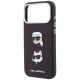 6. Karl Lagerfeld Saffiano Hülle mit Karl & Choupette Köpfen Pins & Logo für iPhone 18 Pro / 17 Pro - bordeauxrot