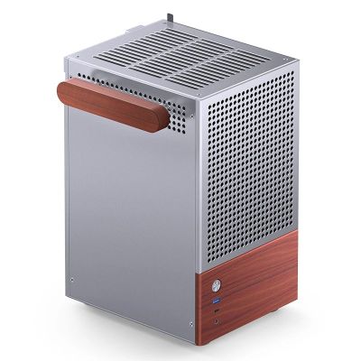 3. Jonsbo T6 Mini-Tower-PC-Gehäuse, Mini-ITX, gehärtetes Glas, Holz – Silber