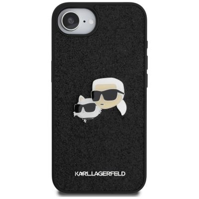 3. Karl Lagerfeld iPhone 16e Hülle mit festem Glitzer Karl&Choupette Heads Metallstift - Schwarz