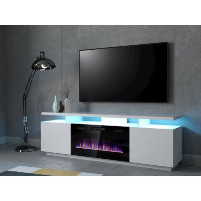 3. EVA TV-Schrank mit Elektrokamin, 180 x 40 x 52 cm, weiß/weiß glänzend