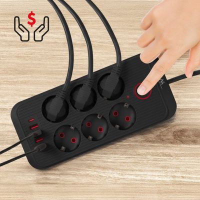 11. MACLEAN Steckdosenleiste, Verlängerungskabel mit 6 Steckdosen + 4 USB-Anschlüssen, 110–240 V Wechselstrom, 50/60 Hz, max. 2,1 A, 2500 W, 1,5 m, Schwarz, MCE389 B