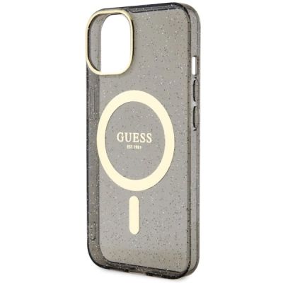 6. Guess Glitter Gold MagSafe Hülle für iPhone 14 – Schwarz