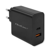 QOLTEC Super-Schnellladegerät mit PD-Anschluss | 1x USB-C | 1x USB | 65 W | 5–20 V | 1,5–3,25 A | Schwarz