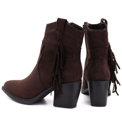 5. Gefütterte Damen-Cowboystiefel mit Fransen, Schokoladenbraun, M.Daszyński MR2520-1