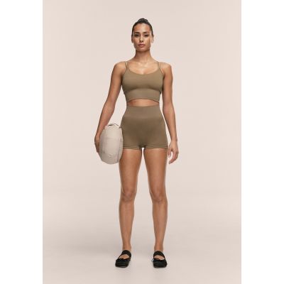 CASALL Glänzende, nahtlose Rippstrick-Hotpants, Damen-Trainingsleggings, Grün