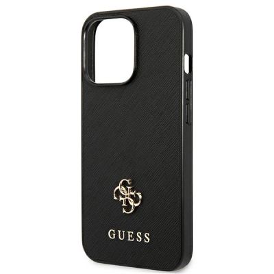 6. Guess Saffiano 4G Small Metal Logo Case für iPhone 13 Pro / 13 6.1" - Schwarz