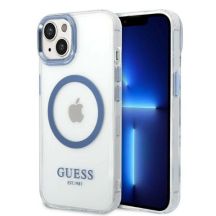Guess Metal Outline MagSafe Hülle für iPhone 14 Plus – blau