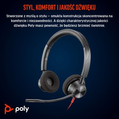 78. Poly Blackwire 3320 Stereo-Headset mit MS Teams-Zertifizierung, USB-C + USB-C/A-Adapter, 8 x 220 AA