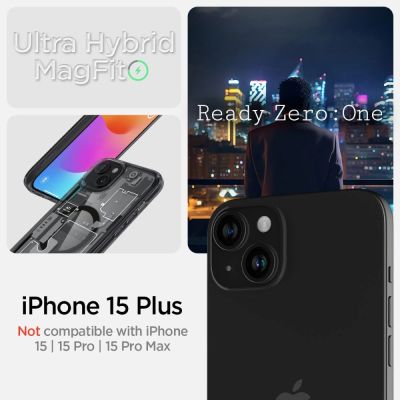 9. Spigen Ultra Hybrid Mag Case mit MagSafe für iPhone 15 Plus – Dunkelgrau (Zero One Pattern)