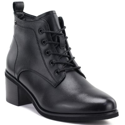 Schwarze, hochhackige Schnürstiefeletten aus Leder für Damen, Vinceza EN27-133107