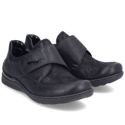 4. Rieker 48954-00 bequeme schwarze Damenschuhe mit Klettverschluss