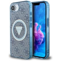 Guess IML Metal Glitter 4G Circle Triangle MagSafe Case für iPhone 16e - Blau