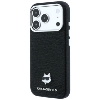 2. Karl Lagerfeld MagSafe-Schutzhülle aus Metall mit Choupette-Kopf-Motiv für iPhone 17 Pro Max / 18 Pro Max – Schwarz