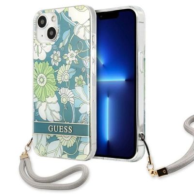 Guess GUHCP13MHFLSN iPhone 13 6.1" grün/grüne Hardcase Flower Strap