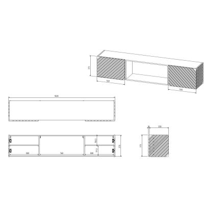 4. LARA TV-Schrank 183x35x37 schwarz matt + schwarzer Kamin