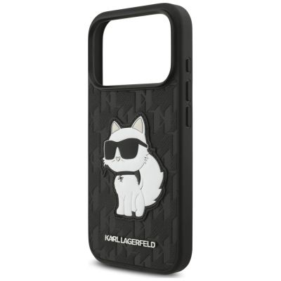 6. Karl Lagerfeld Saffiano Mono Patch Choupette Case für iPhone 18 Pro / 17 Pro – schwarz