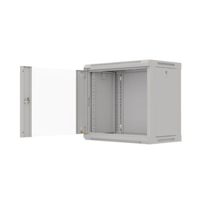 17. Wandmontierter Installationsschrank 19" 9U 540x350 graue Glastür LANBERG (FLAT PACK)