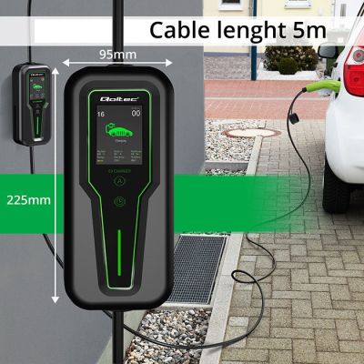 9. Qoltec 52467 Mobiles Ladegerät für Elektroautos (EV) mit 2-in-1-Anschluss Typ 2 | 11 kW | 3 Phasen | CEE 5-PIN | LCD | Tragbar | Wandsteckdose | 5 m